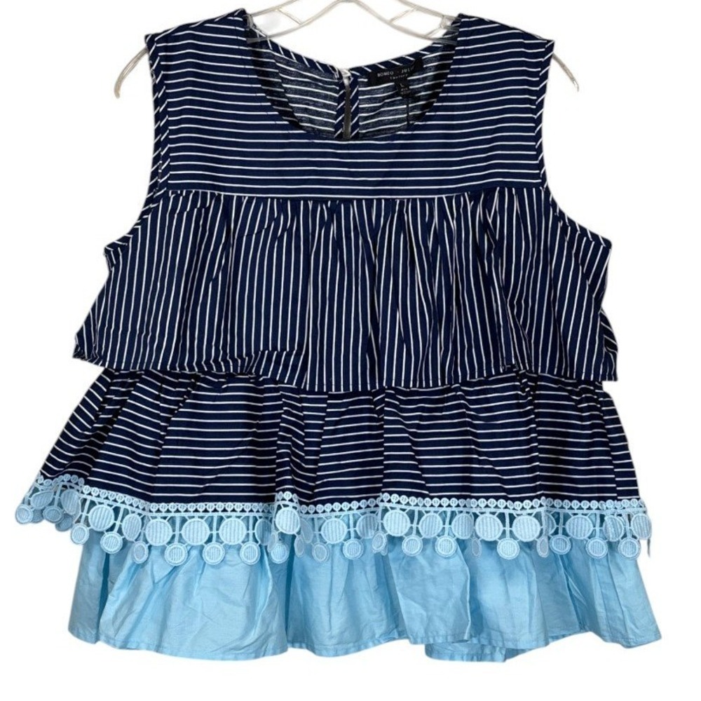 NOT FOR SALE Tiered Cotton Top Navy White Blue Large